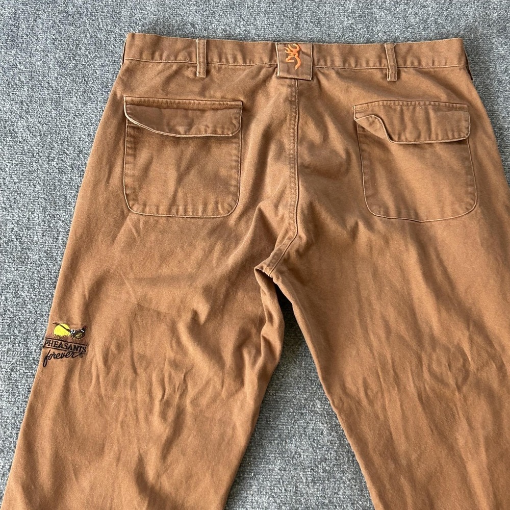 Browning Pants Mens 40x32 Brown‎ Canvas Brush Upland Hunting Pheasants Forever - Picture 9 of 11
